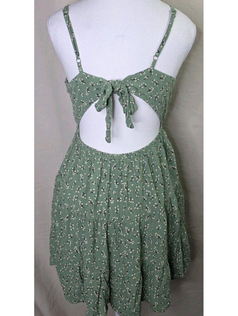 Angie Sage Green Ditsy Floral Ruched Tie Back Sundress Size L - Picture 4 of 7